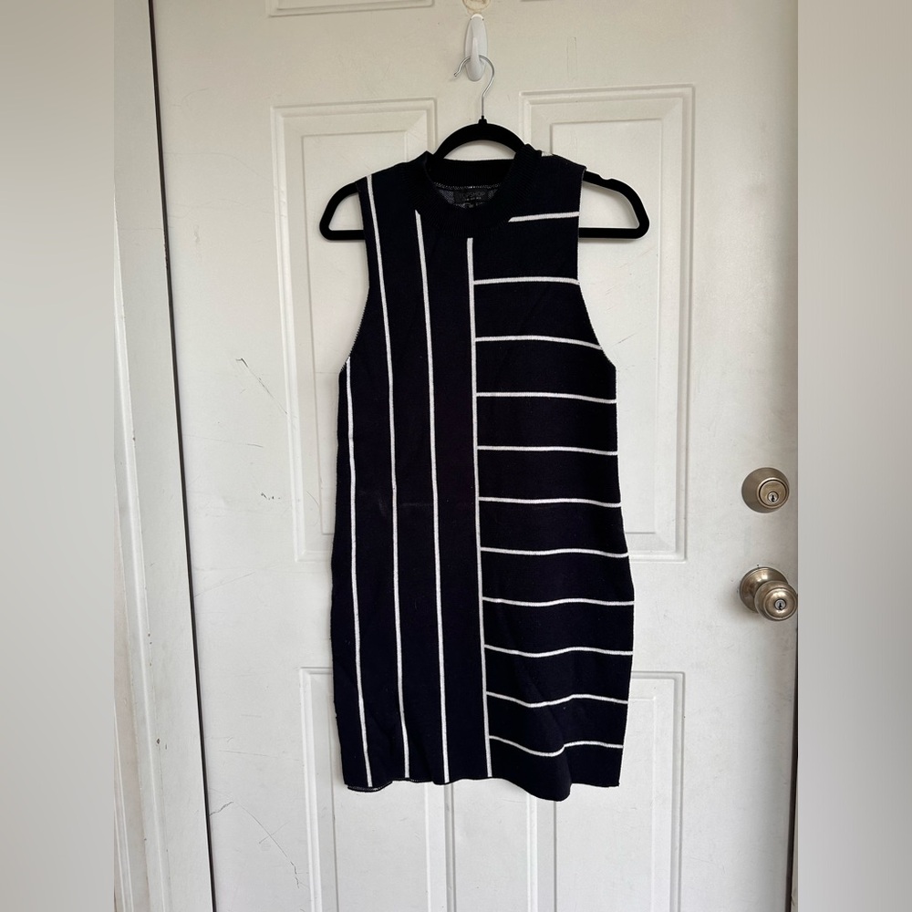 Topshop Sleeveless Multi-Striped Navy Knit Sweater Dress Women's Size 8